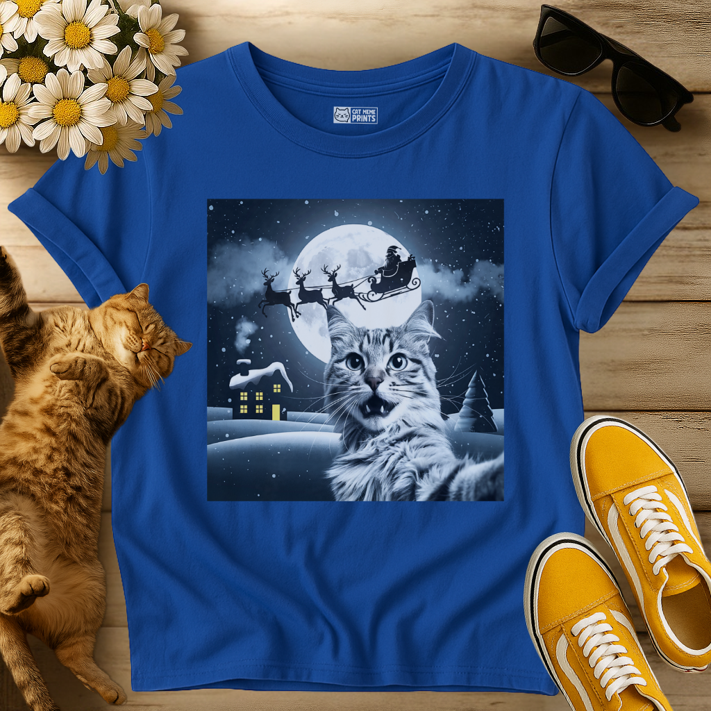 Cat Selfie with Santa Sleigh T-Shirt