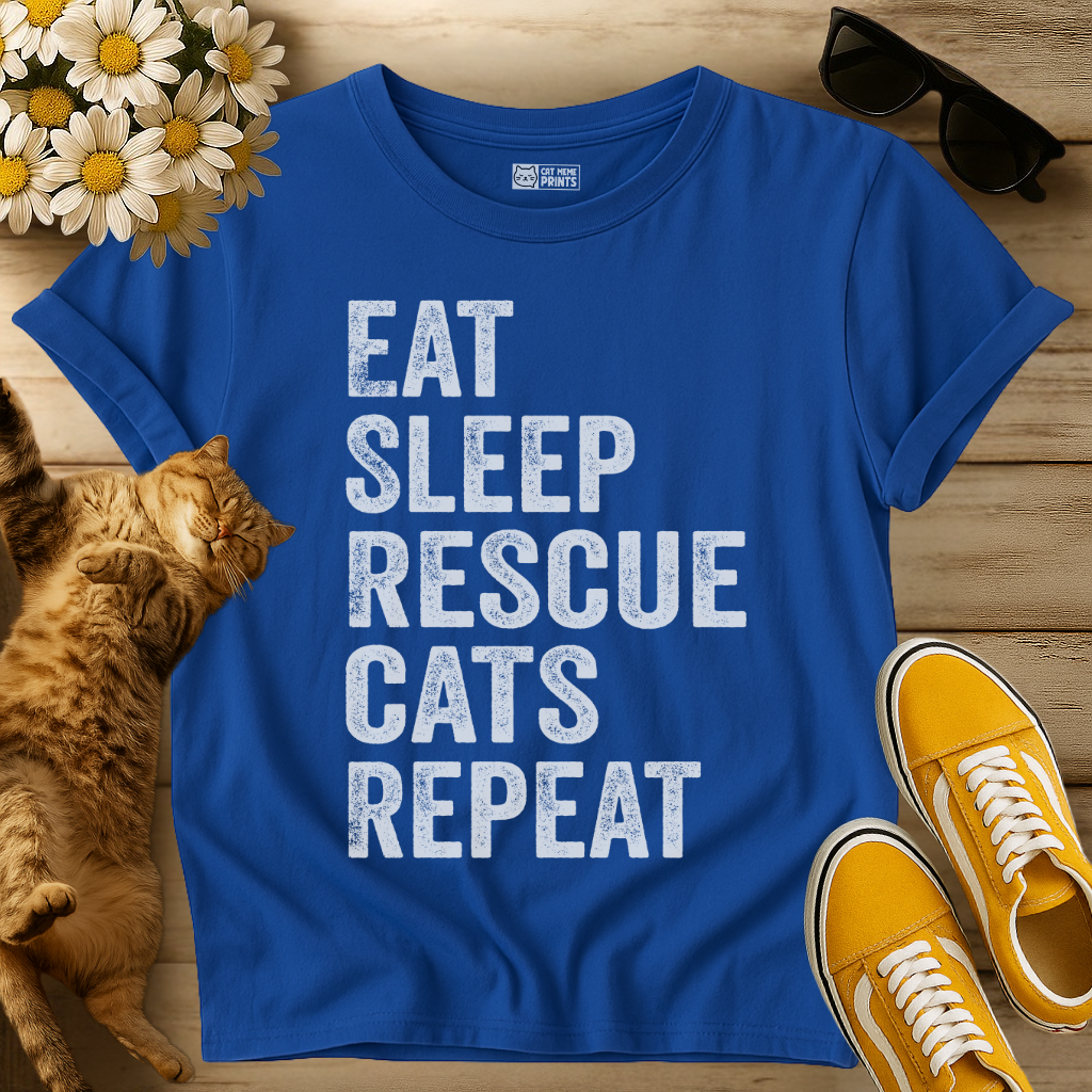 Eat Sleep Rescue Cats Repeat T-Shirt