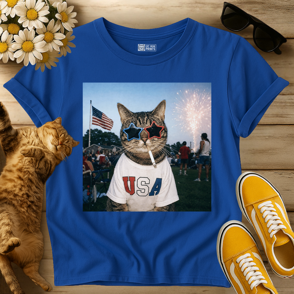 Patriotic Cat Celebrating 250 Years July 4th T-Shirt