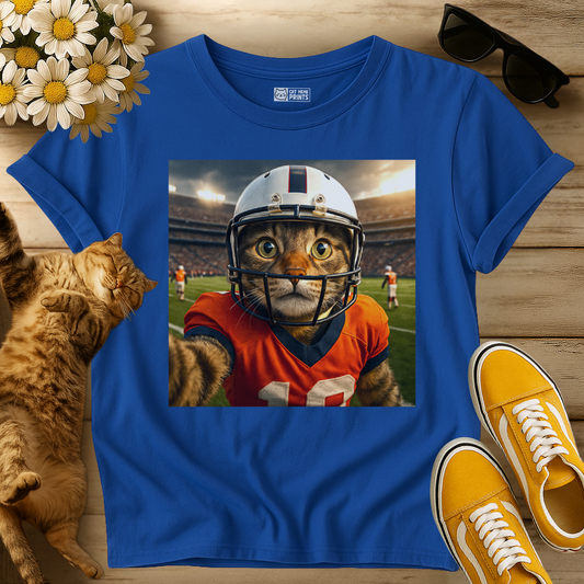 Cat Football Player Selfie T-Shirt