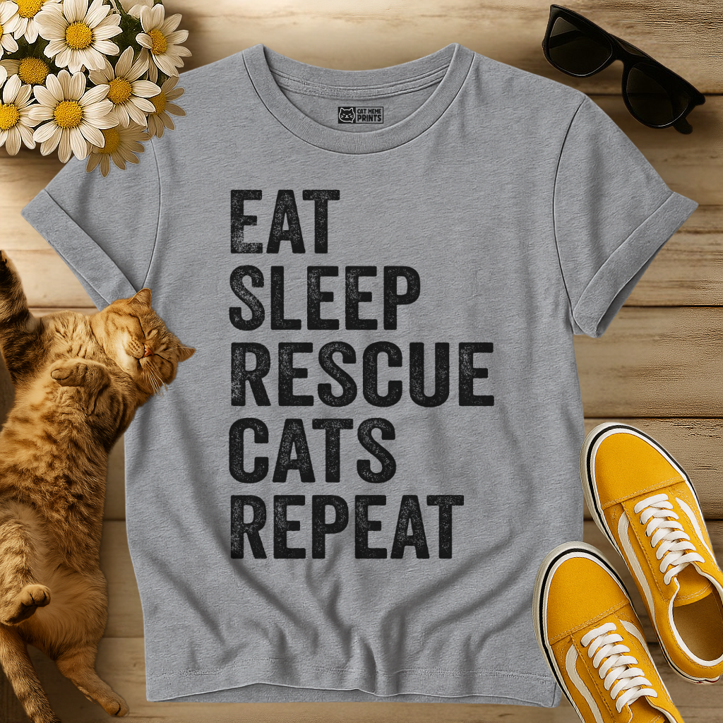 Eat Sleep Rescue Cats Repeat T-Shirt