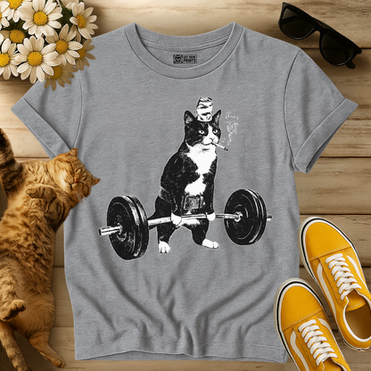 Weightlifting Cat Smoking Cigarette T-Shirt