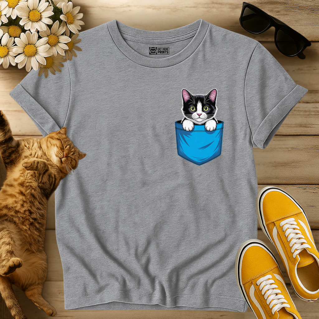 Cute Pocket Tuxedo Cat T-Shirt