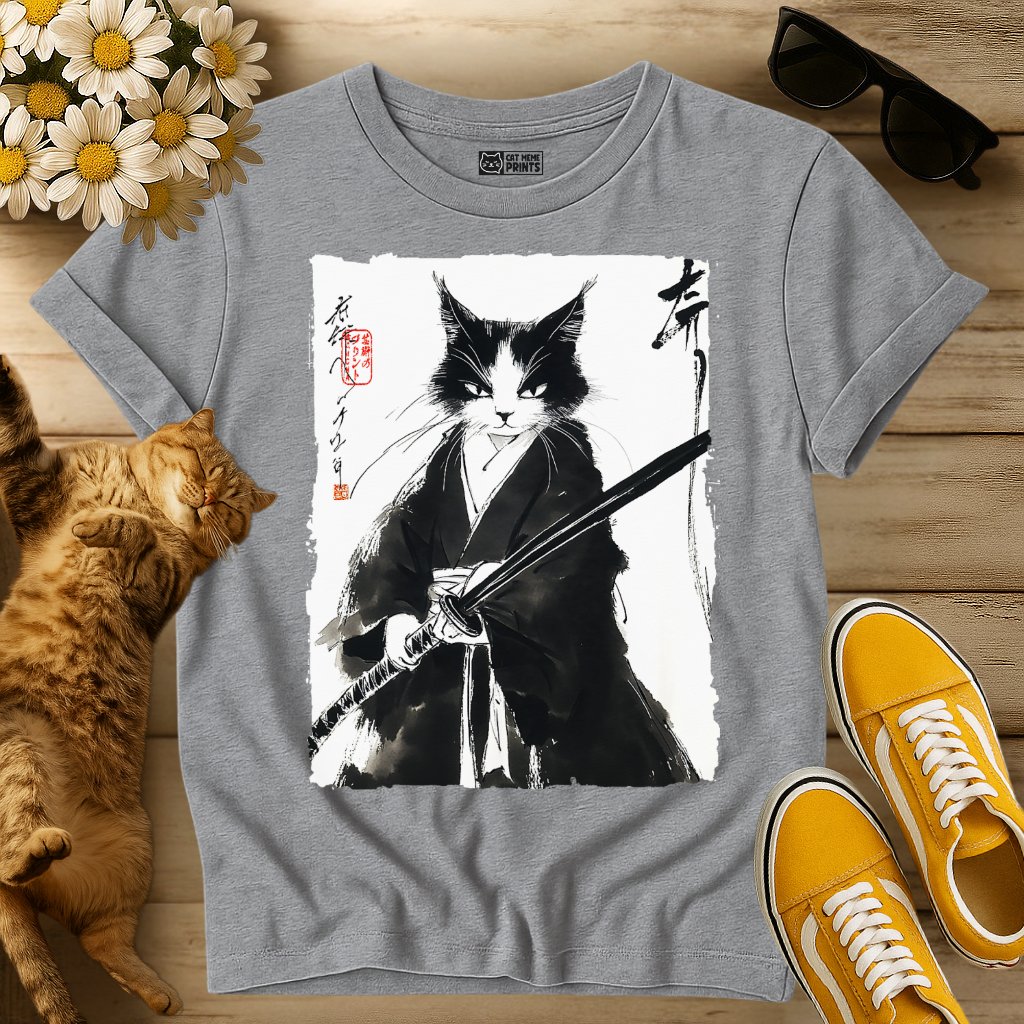 Tuxedo Samurai Cat Japanese T-Shirt