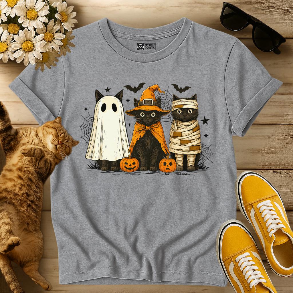 Black Cat Ghost Witch Mummy Halloween T-Shirt