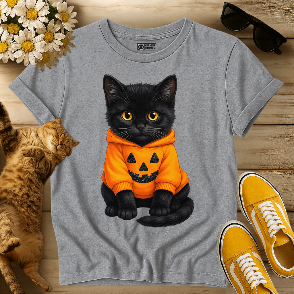 Cute Black Cat Pumpkin Halloween T-Shirt