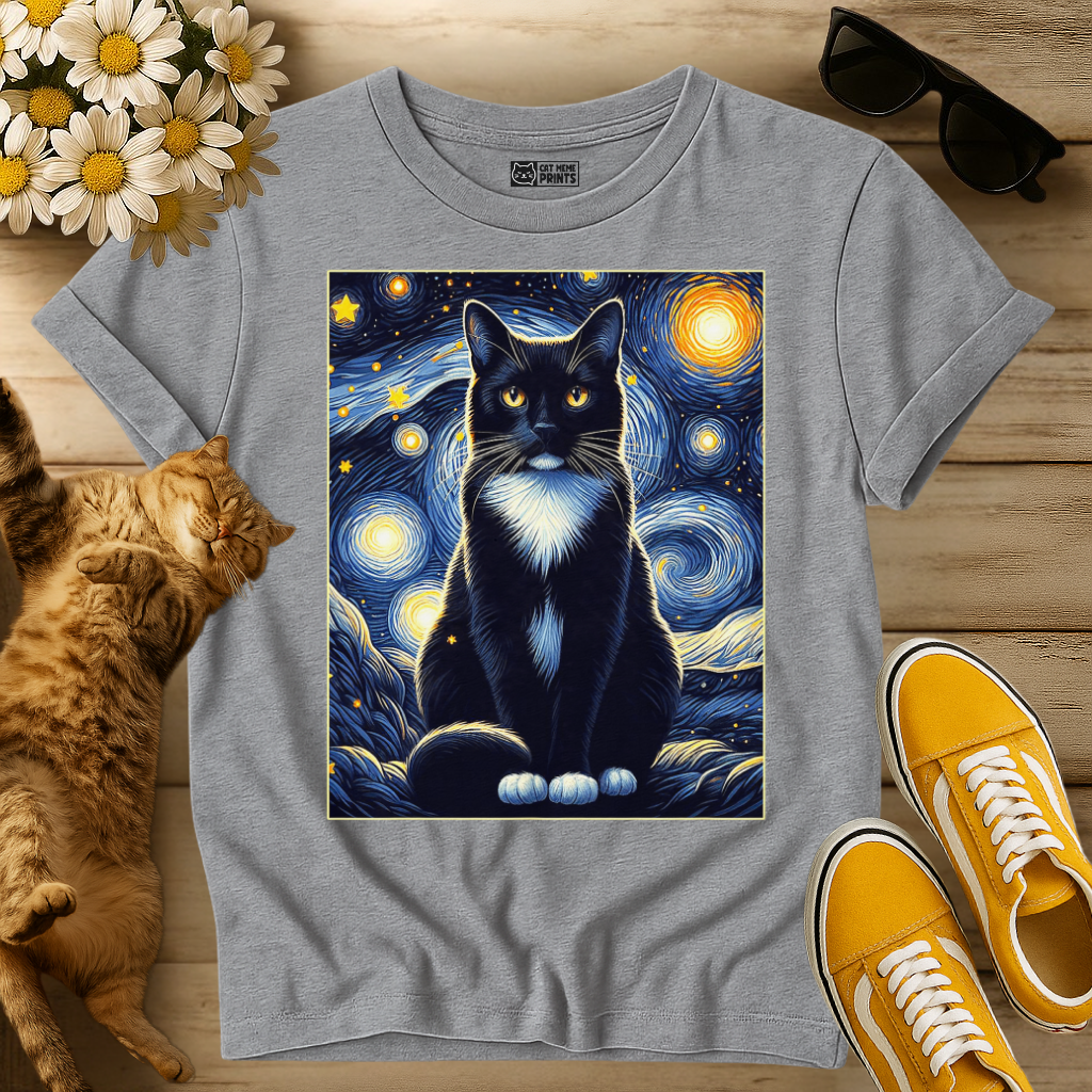 Tuxedo Cat Starry Night T-Shirt