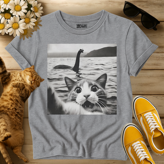 Cat Selfie with Loch Ness Monster T-Shirt