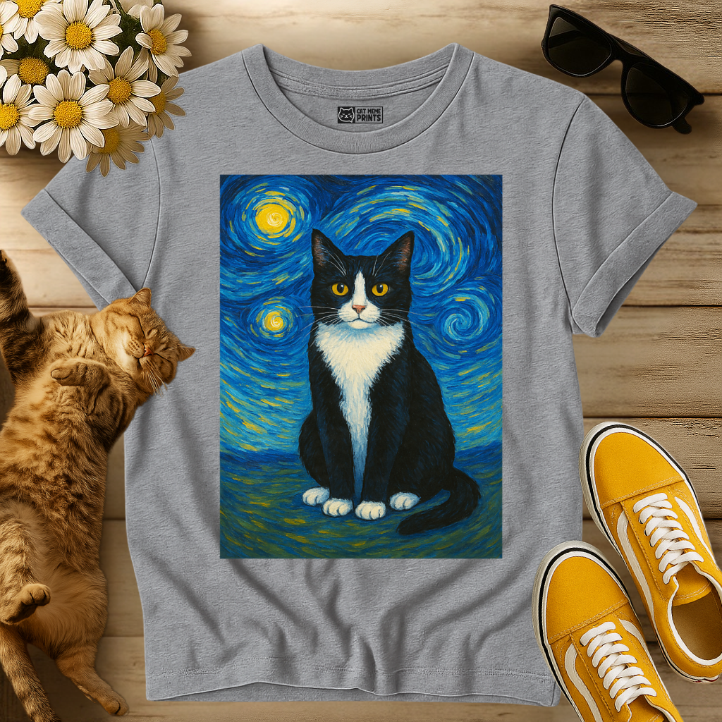 Tuxedo Cat Painting Van Gogh T-Shirt