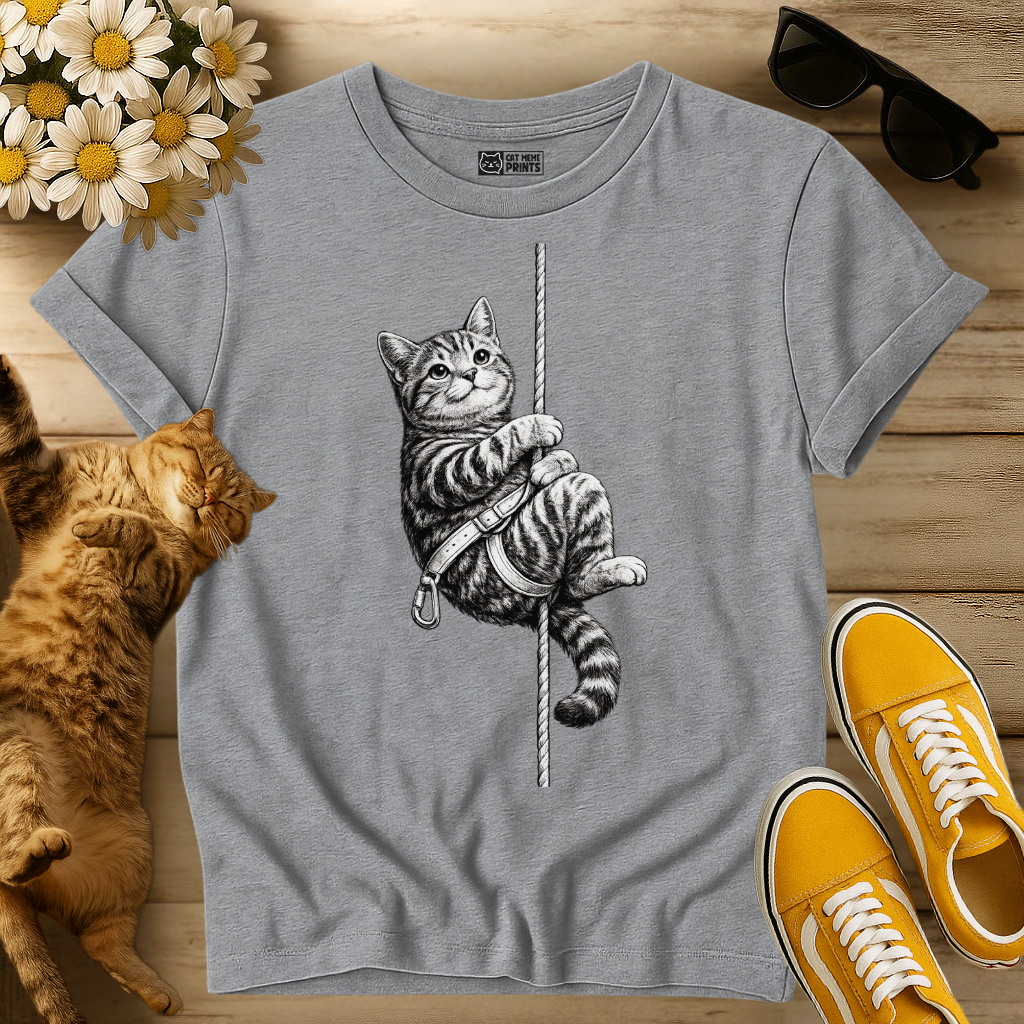 Rock Climbing Rappelling Cat T-Shirt