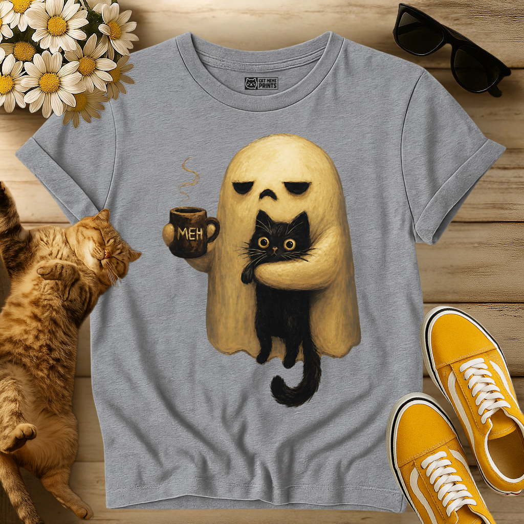 Ghost Holding Black Cat T-Shirt