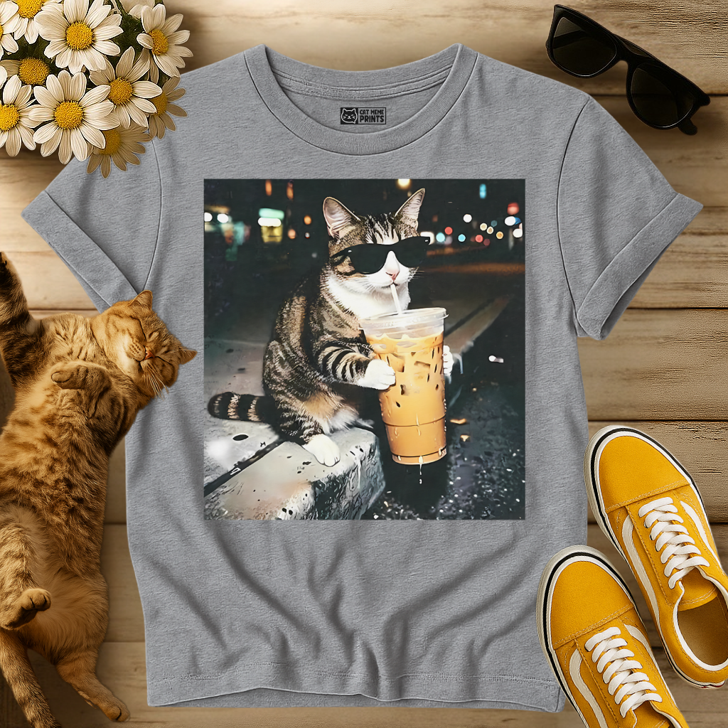 Cat Drinking Iced Coffee T-Shirt