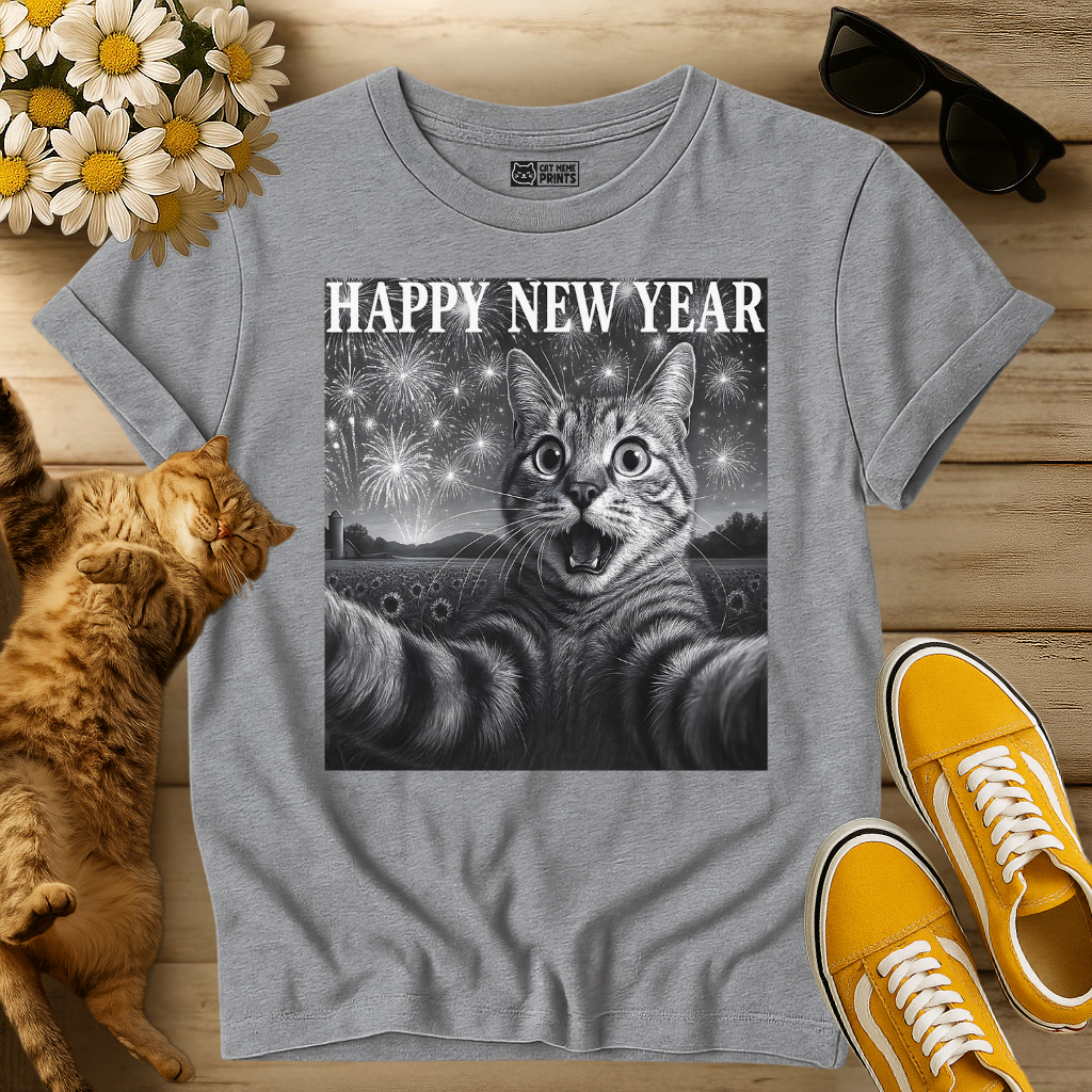 Cat Selfie Happy New Year T-Shirt