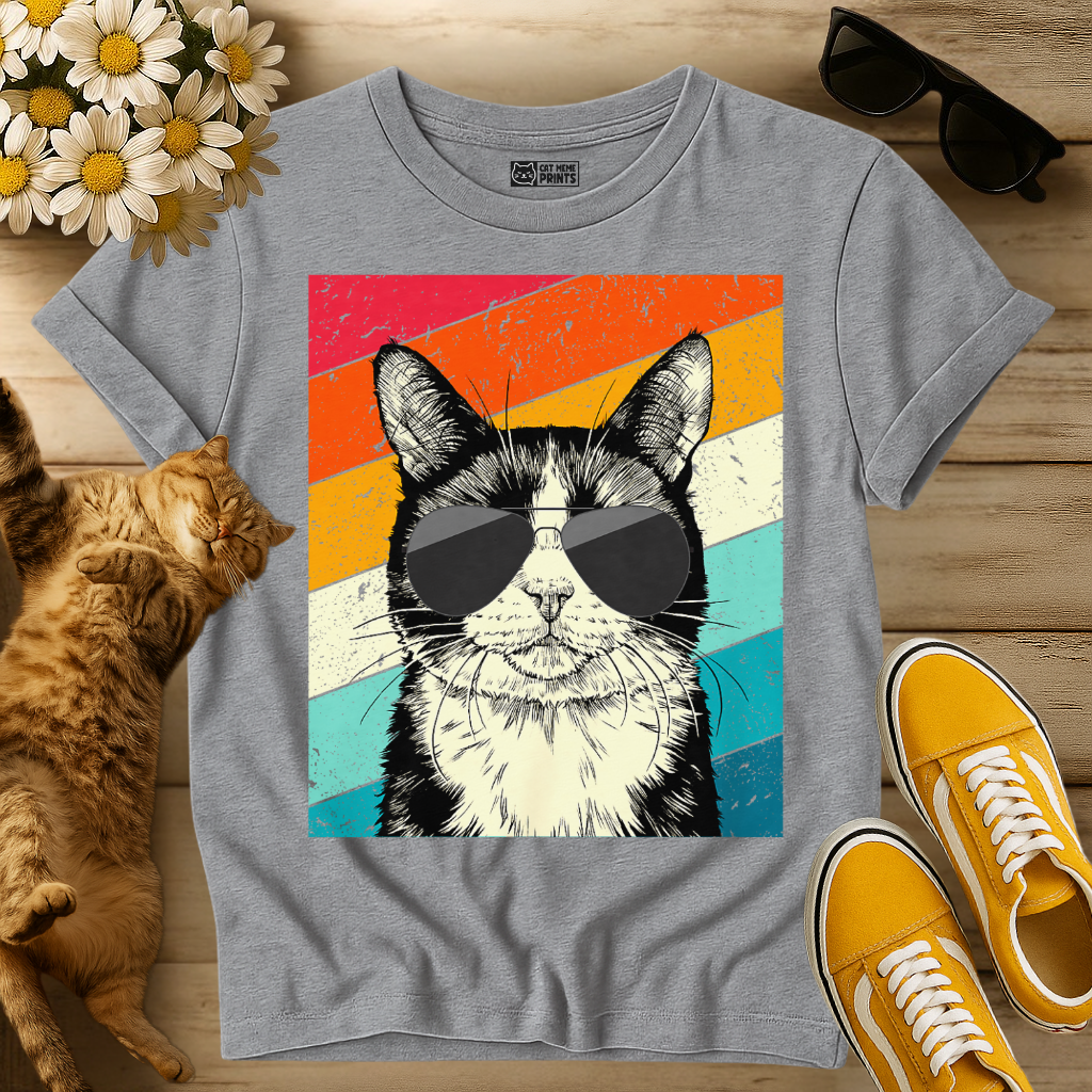 Tuxedo Cat with Sunglasses Retro Vintage T-Shirt