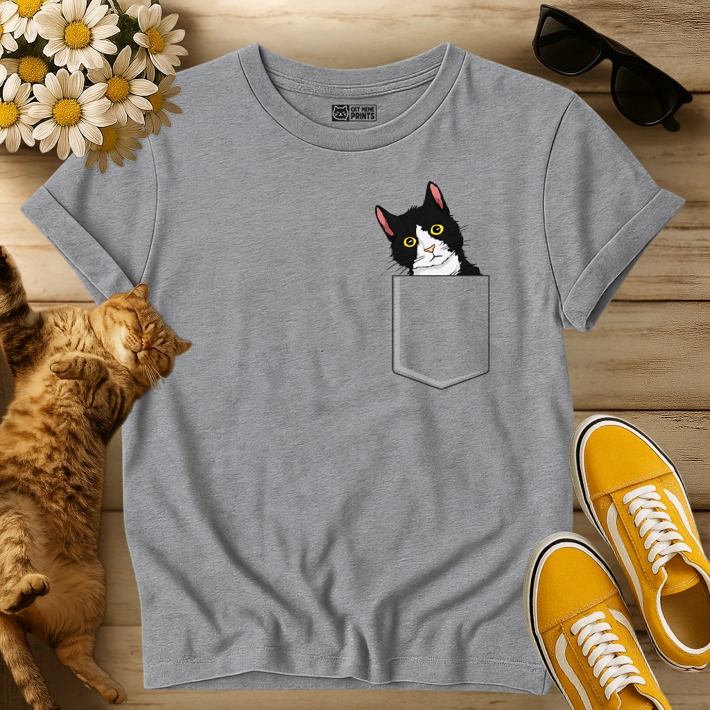 Tuxedo Cat in a Pocket T-Shirt
