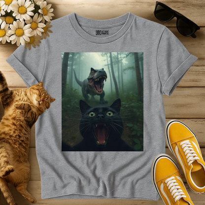 Black Cat Selfie with T-Rex T-Shirt