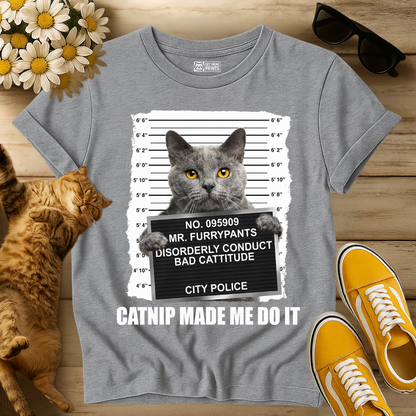 Catnip Made Me Do It Russian Blue Cat T-Shirt