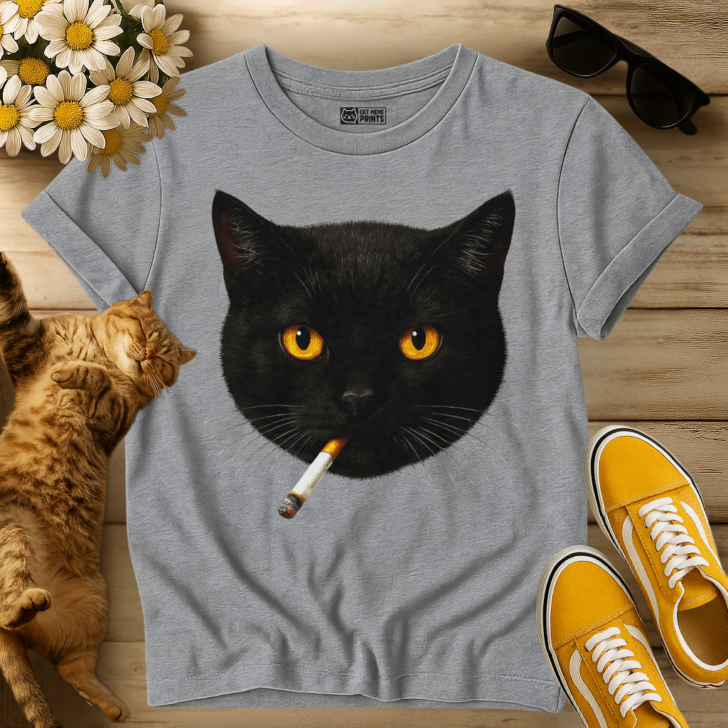 Black Cat Smoking Meme T-Shirt