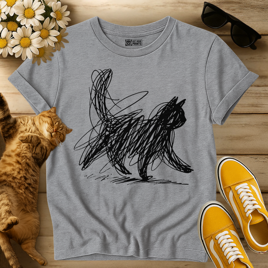 Minimalist Scribble Cat T-Shirt