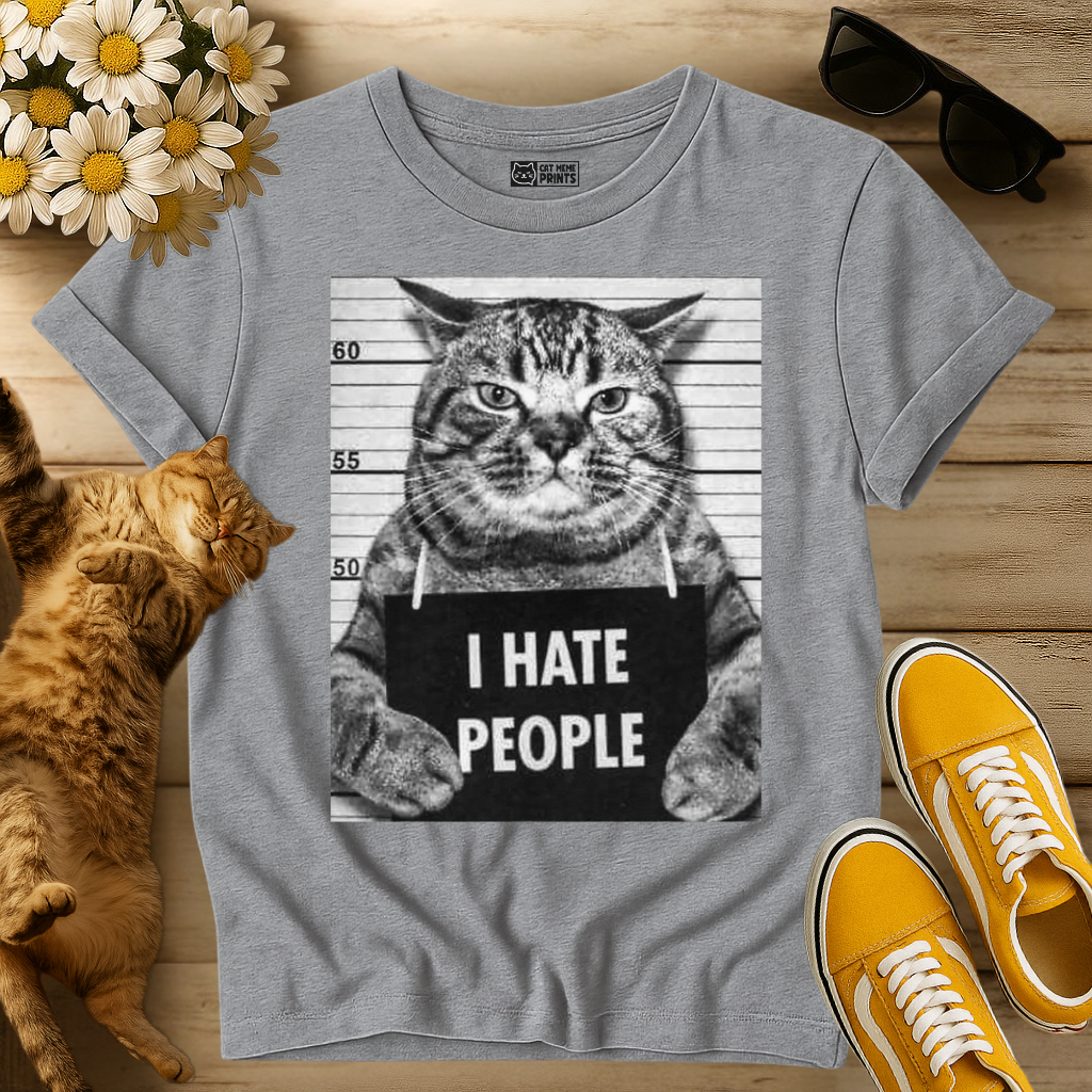 Cat Picture with “I Hate People” Slogan T-Shirt