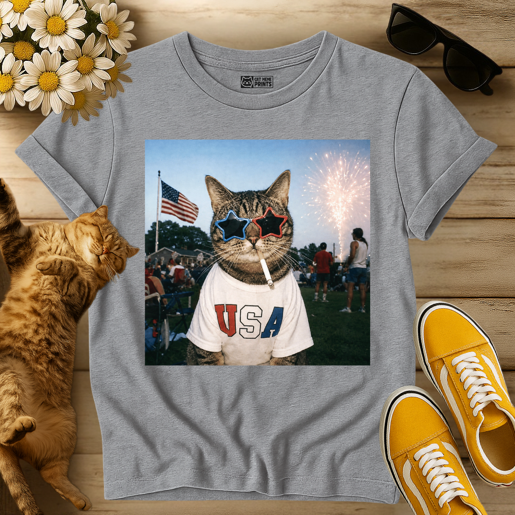 Patriotic Cat Celebrating 250 Years July 4th T-Shirt