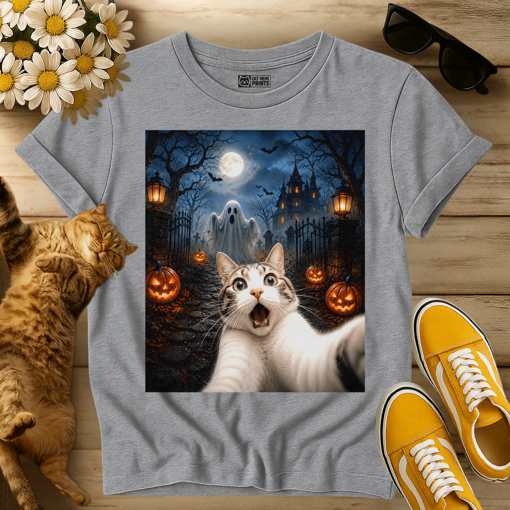 Cat Selfie with Ghost T-Shirt