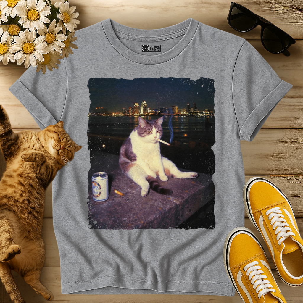 Cat Smoking and Drinking Selfie T-Shirt