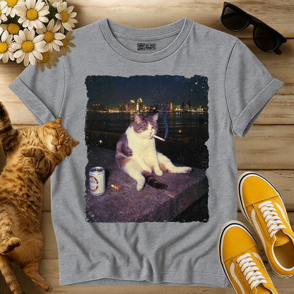 Cat Smoking and Drinking Selfie T-Shirt