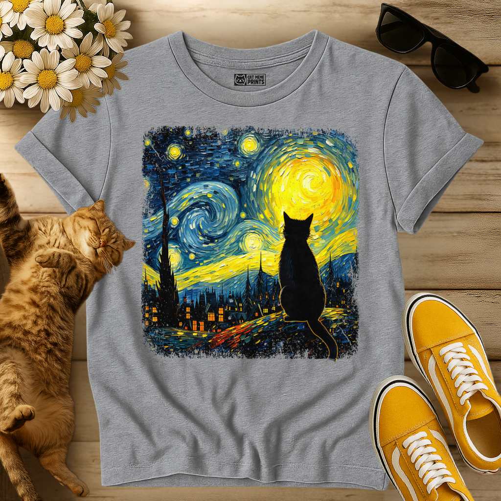 Cat Starry Night Van Gogh T-Shirt
