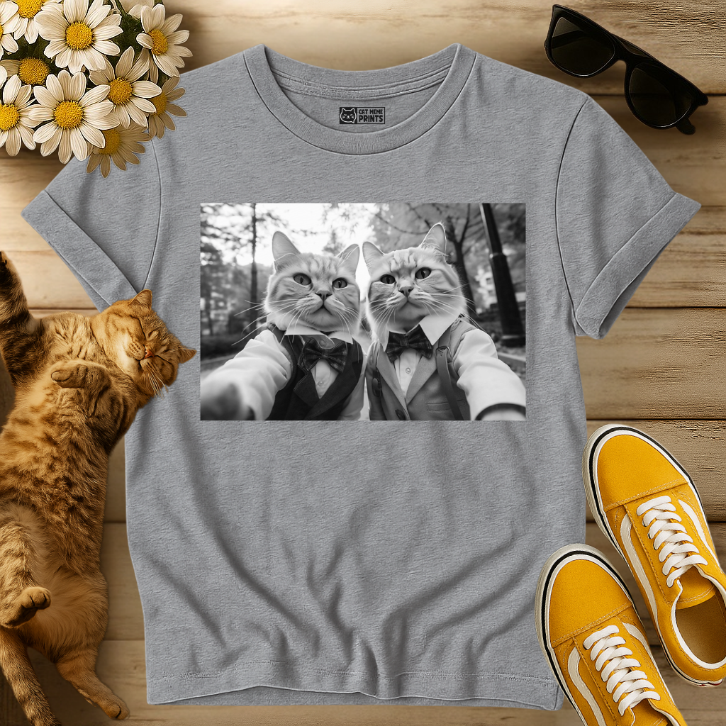 Elegant Cat Duo Taking a Selfie T-Shirt