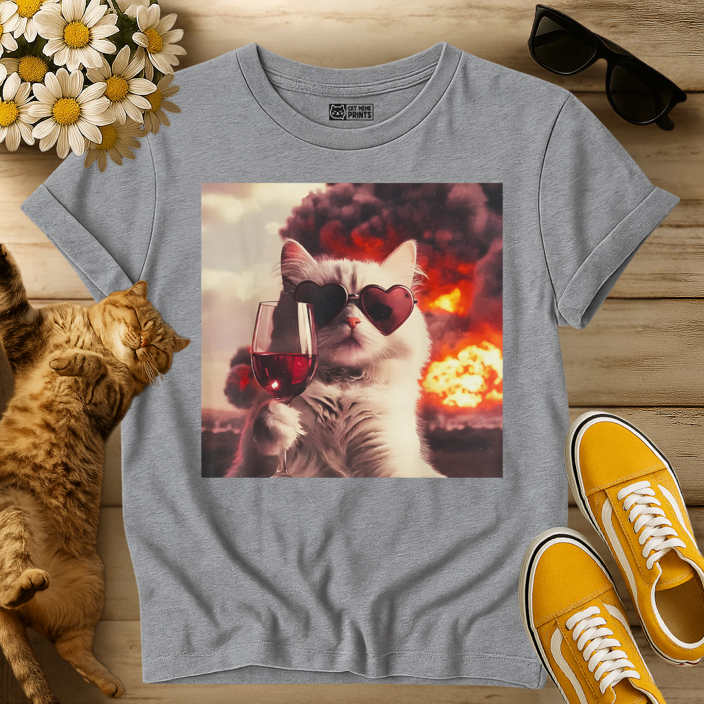 Cat Selfie With Wine and Fire T-Shirt