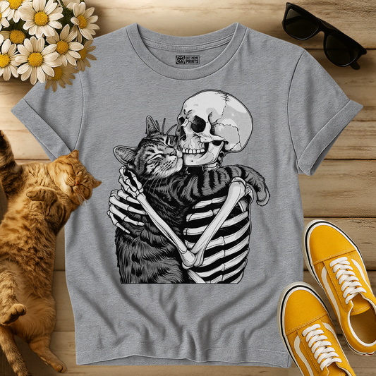 Skeleton Hugging Cat T-Shirt