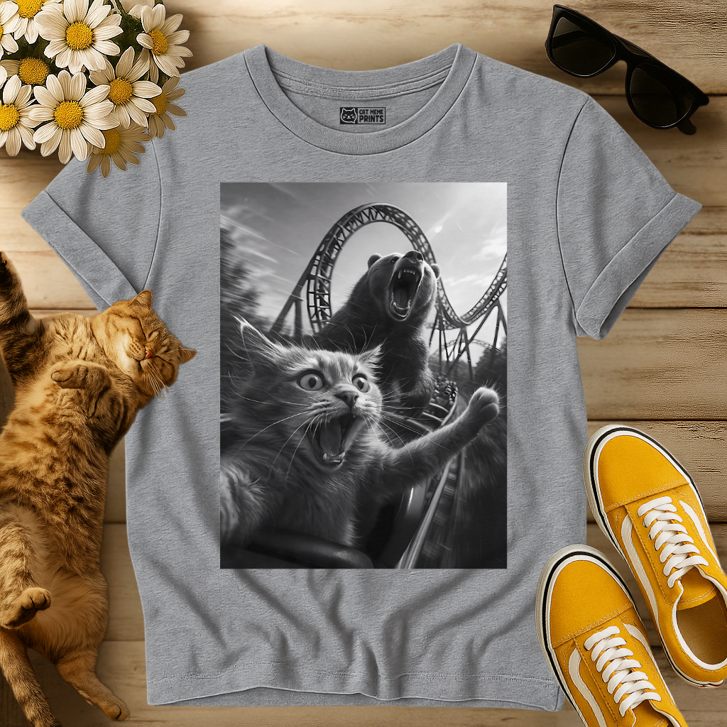 Cat Selfie with a Bear on a Roller Coaster T-Shirt