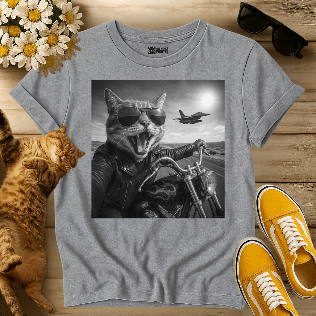 Biker Cat Selfie on a Motorcycle T-Shirt