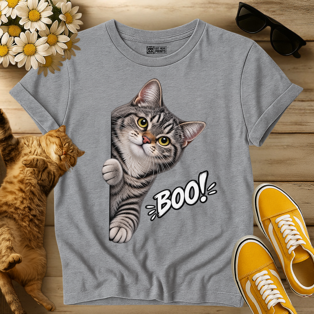 Gray Tabby Cat Boo T-Shirt