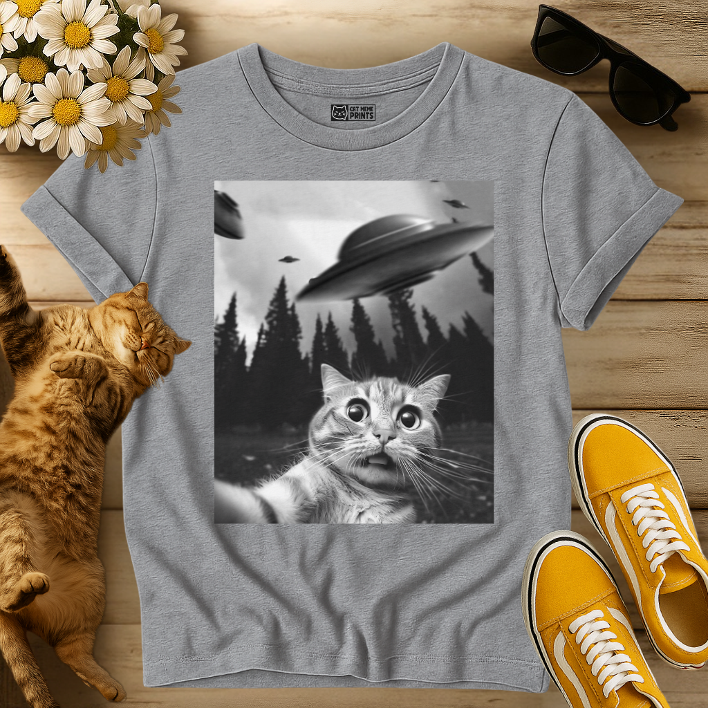 Cat Selfie with UFOs T-Shirt