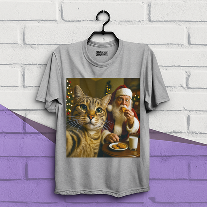 Cat Selfie with Santa Claus Eating Christmas T-Shirt