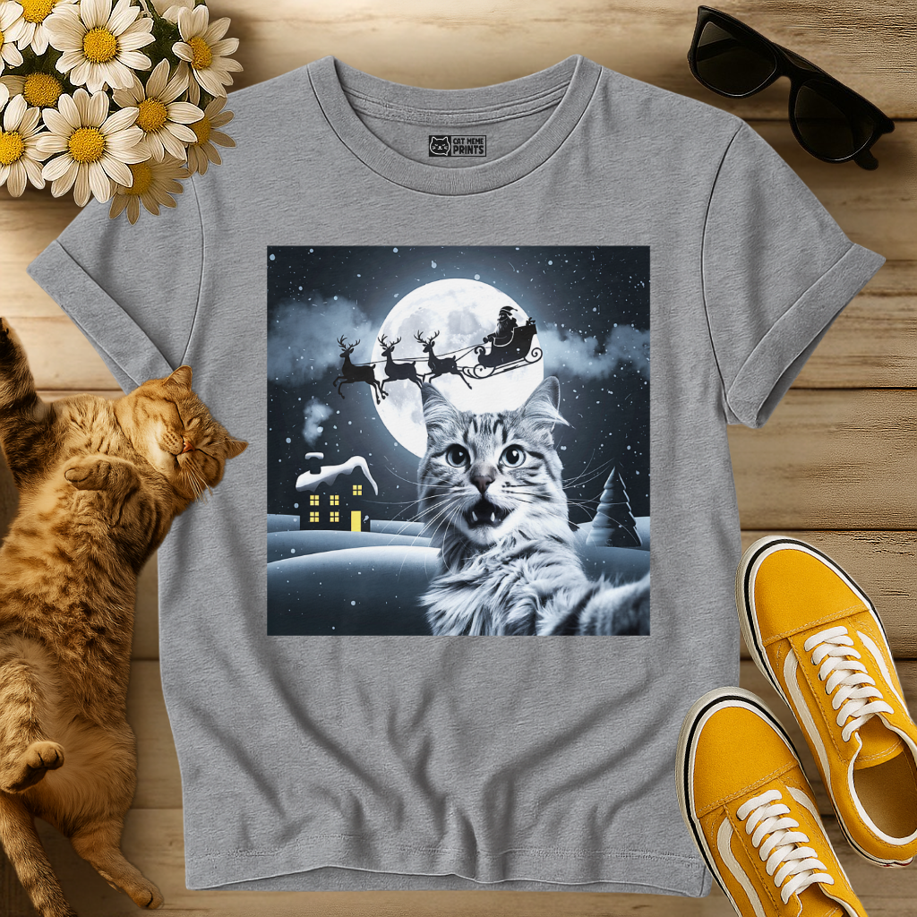 Cat Selfie with Santa Sleigh T-Shirt