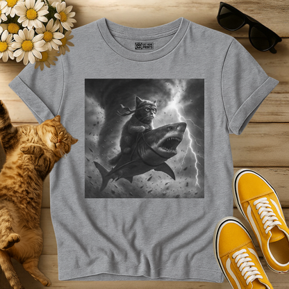 Cat Riding a Shark in Tornado Selfie T-Shirt