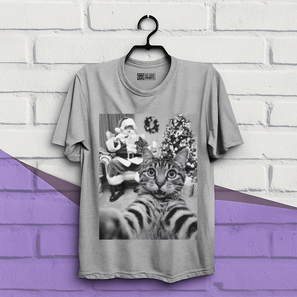 Cat Christmas Selfie with Santa Claus T-Shirt