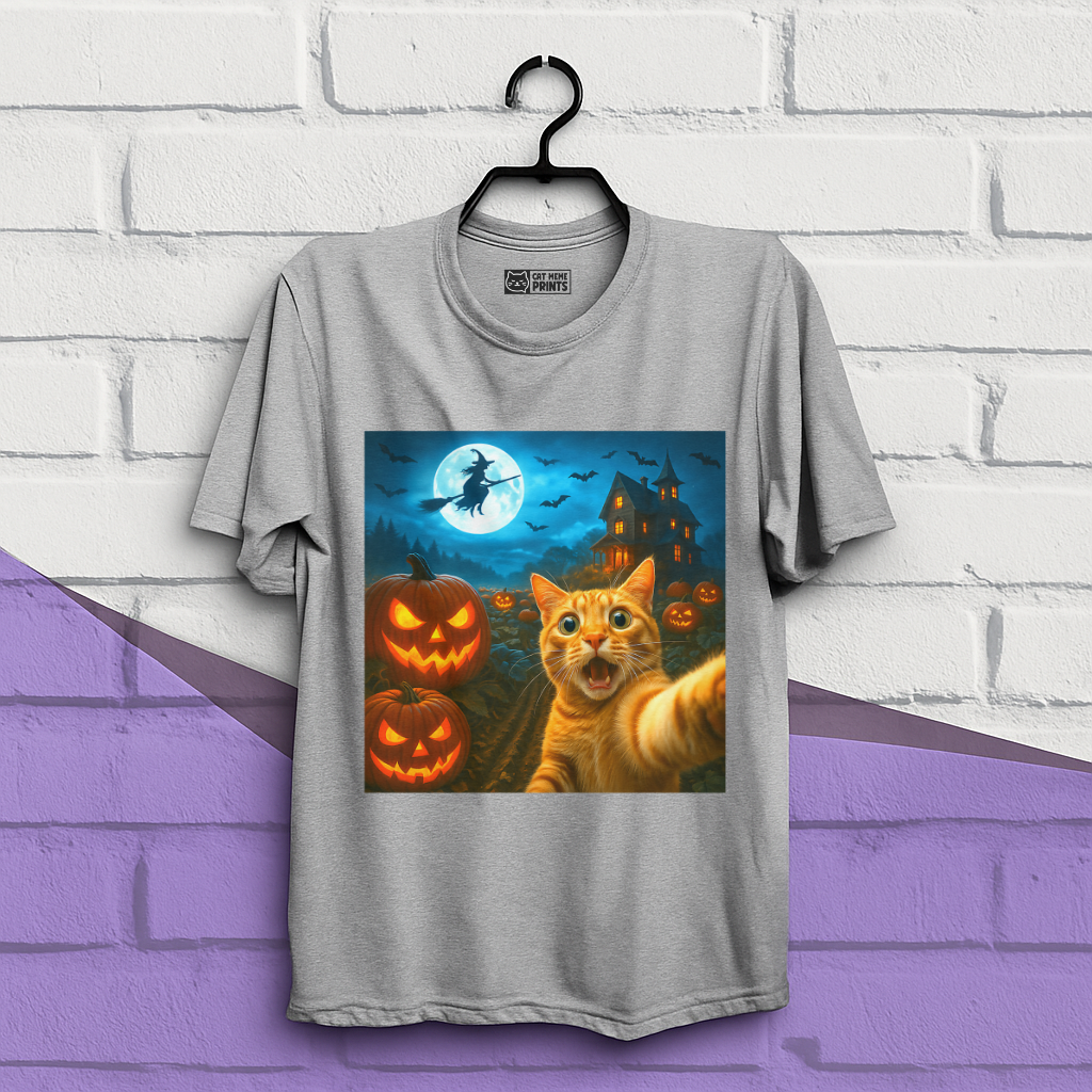 Cat Selfie with Spooky Pumpkins T-Shirt