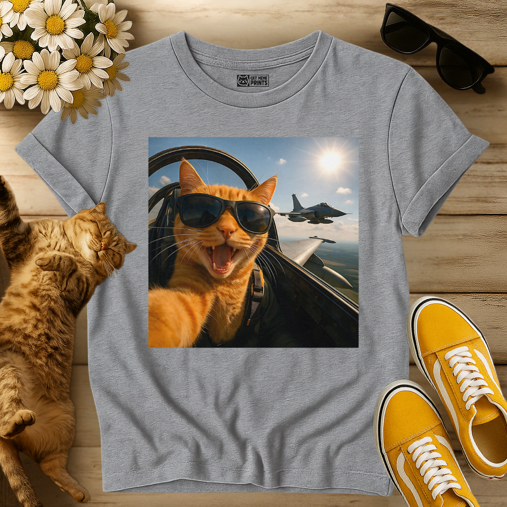 Cat Selfie Jet Airplane T-Shirt