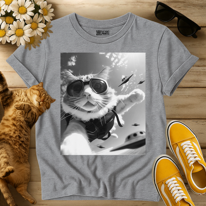 Skydiving Cat Selfie with Alien UFOs T-Shirt