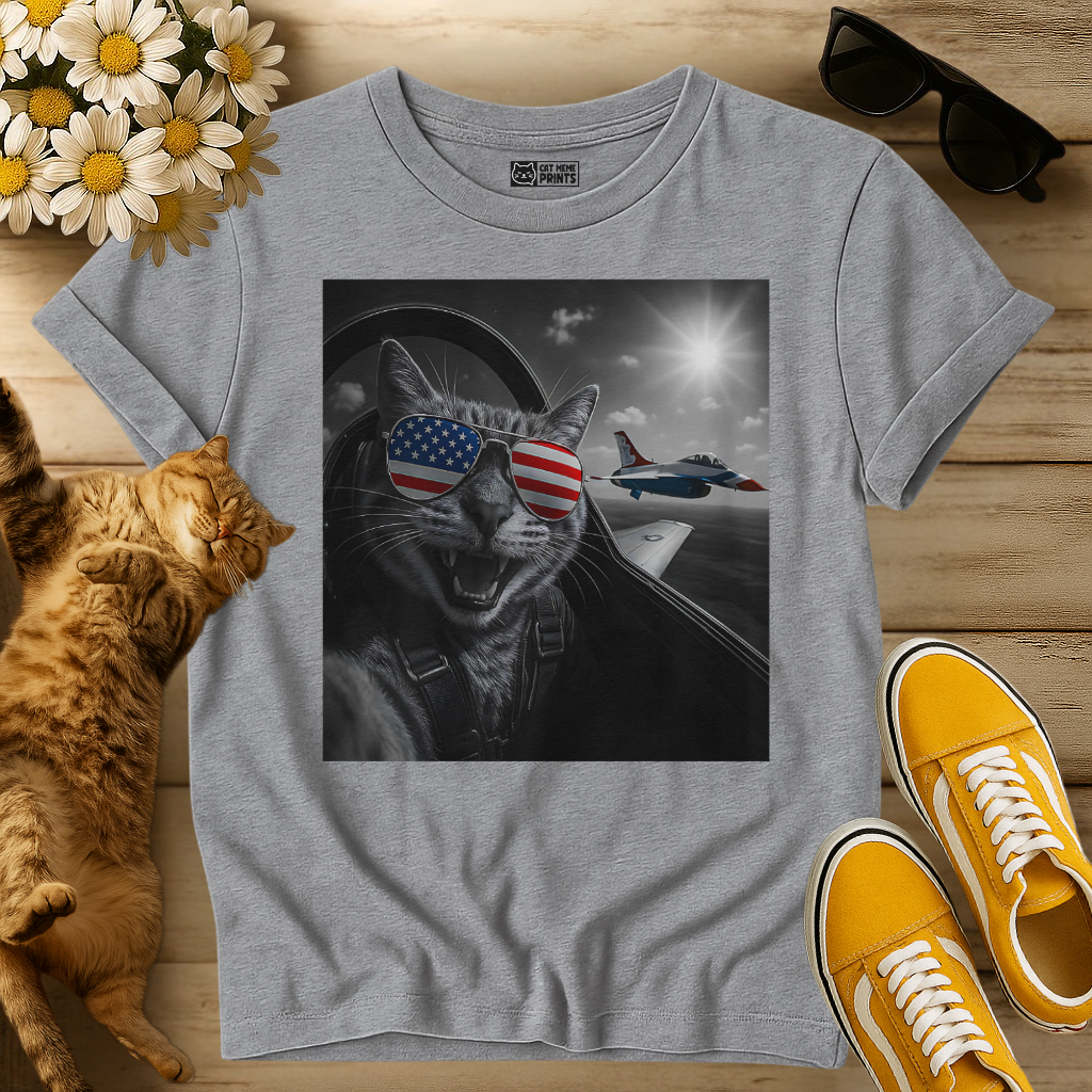 American Cat Takes a Selfie with Jet T-Shirt