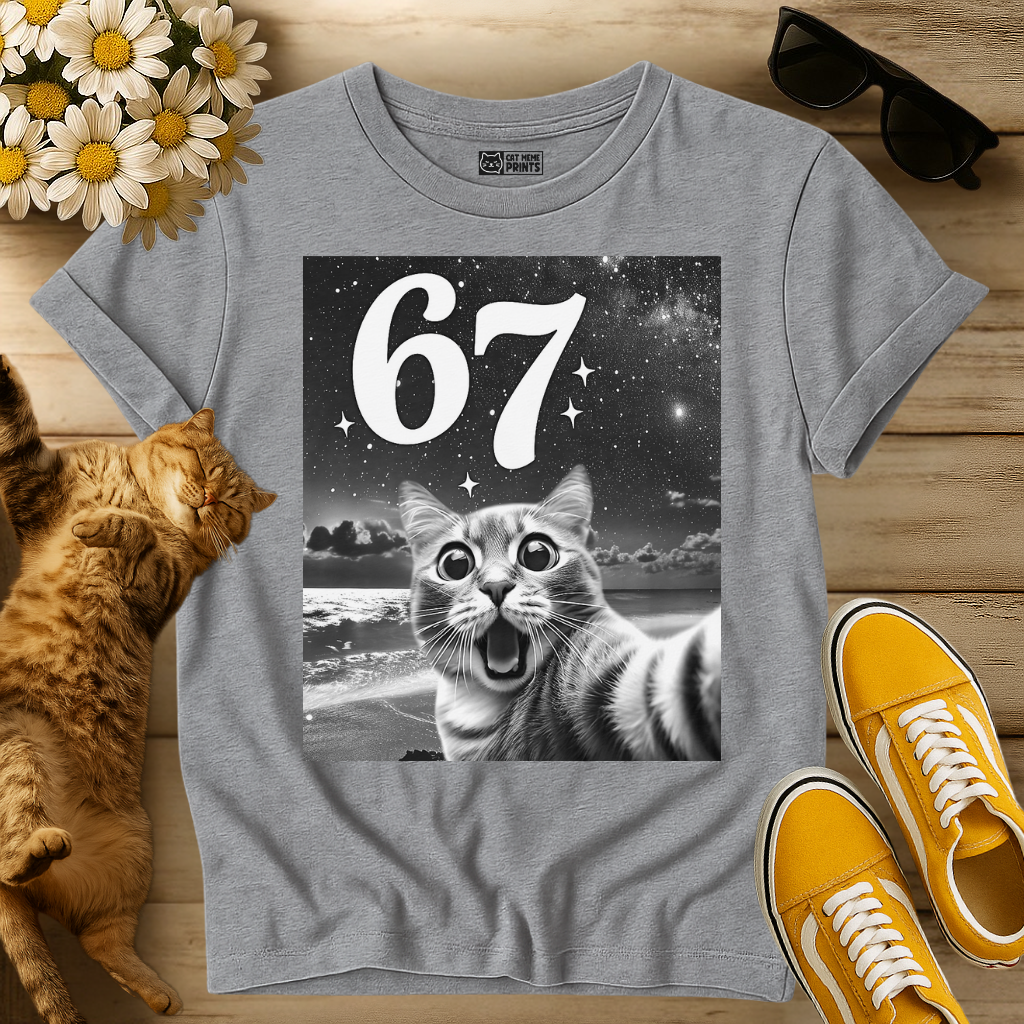 Cat Selfie with 67 Meme T-Shirt