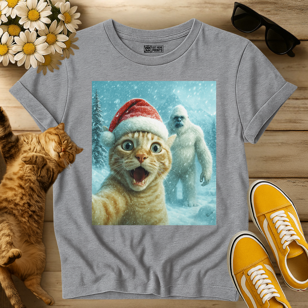 Cat Selfie with Abominable Snow Monster T-Shirt