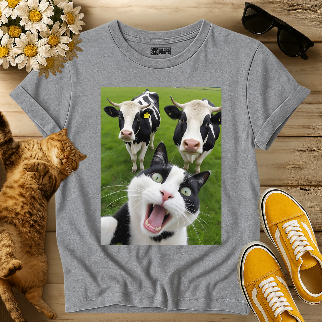 Cat Selfie With Cow T-Shirt