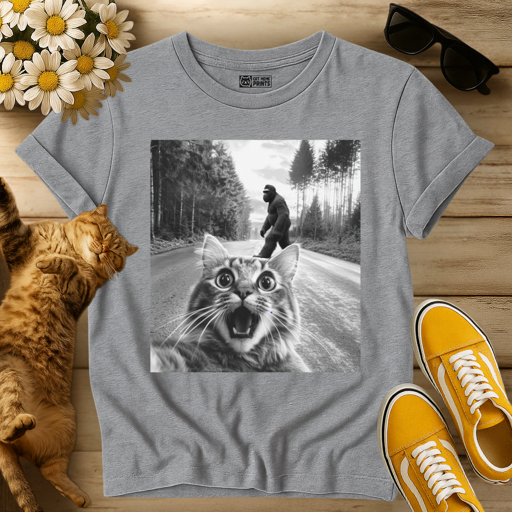 Cat Selfie With Bigfoot T-Shirt