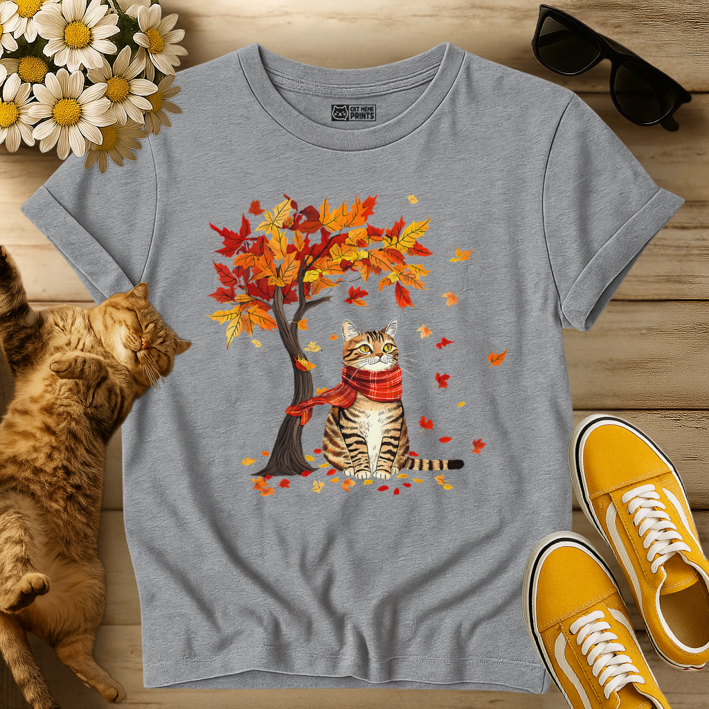 Cat Leaf Fall Tree Autumn Thanksgiving T-Shirt