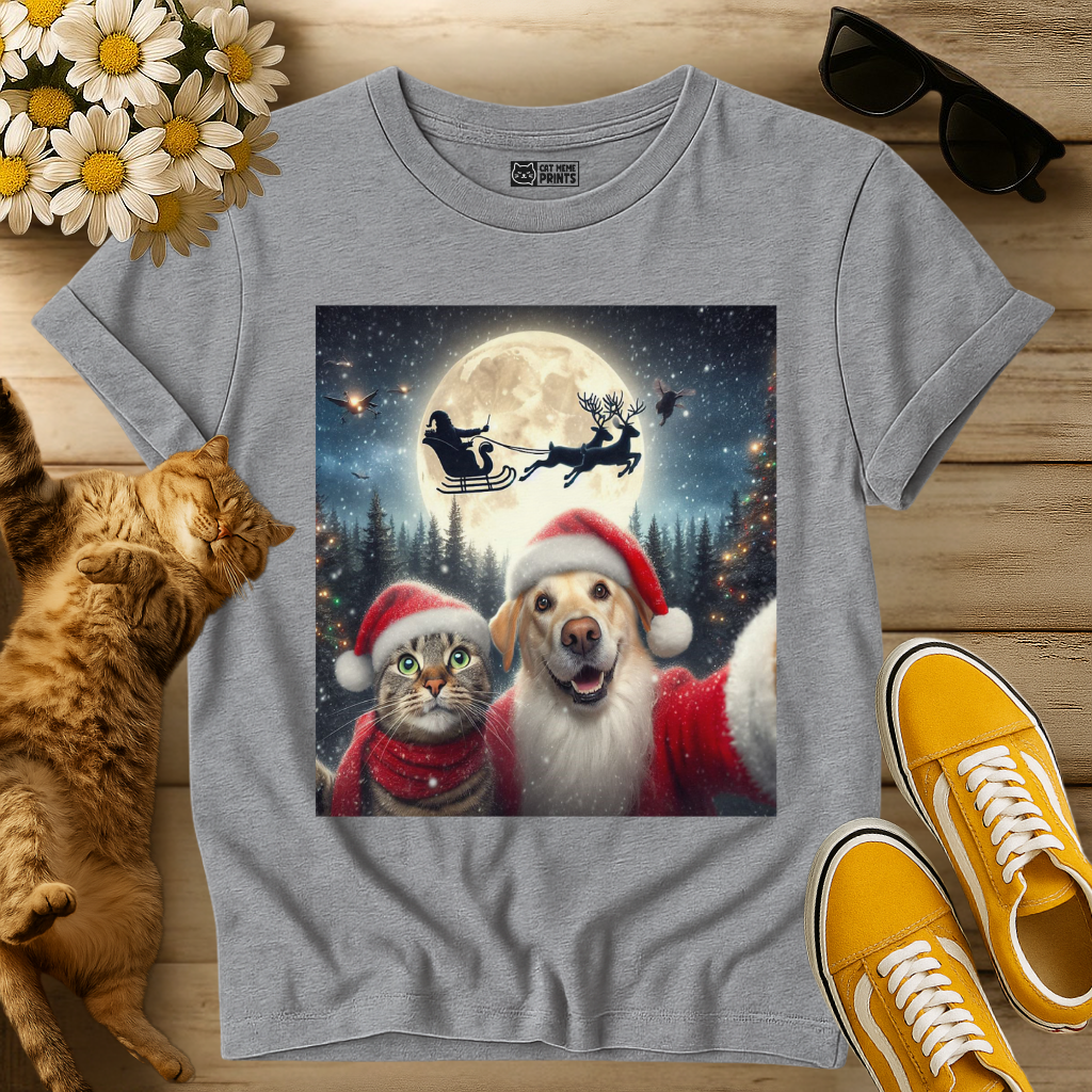 Cat & Dog Selfie with Santa Claus T-Shirt